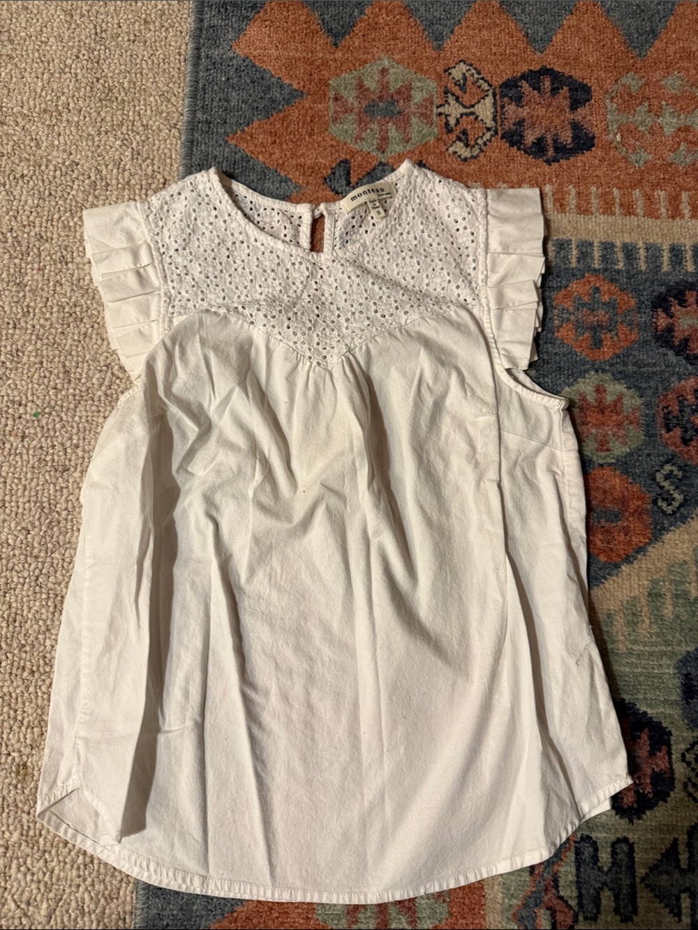Monteau White Eyelet Ruffle Sleeve Camisole